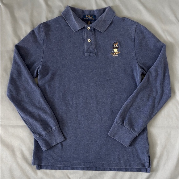 Polo Ralph Lauren Other - Ralph Lauren Blue Polo Bear Ski Mesh Sweater Shirt Size 14-16/L 100% Cotton